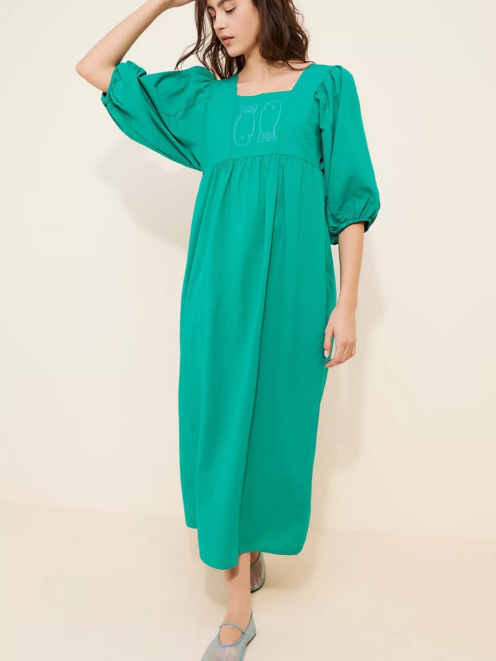 NWOT Bobo Choses Emerald Green Square-Neck Fish Maxi Dress